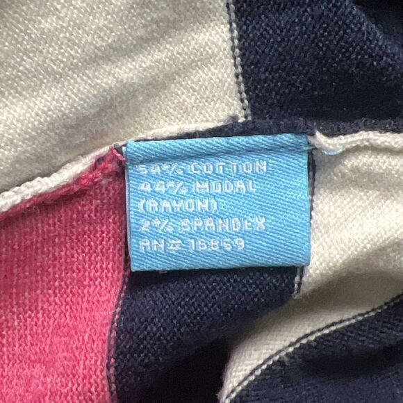 J. McLaughlin Button Up Navy Cream Pink Long Sleeve Cardigan Women’s Size Medium - Picture 4 of 6